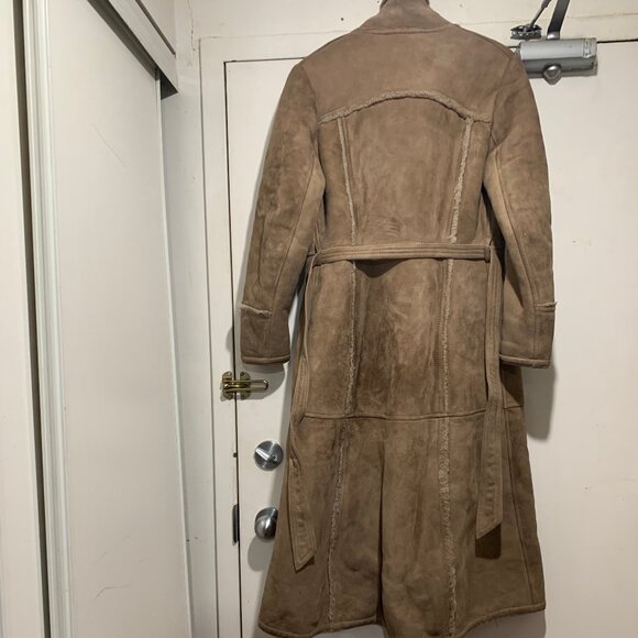 VINTAGE MONTREAL LEATHER GARMENT BELTED SHEARLING SHEEPSKIN COAT SIZE 14 - Picture 3 of 11